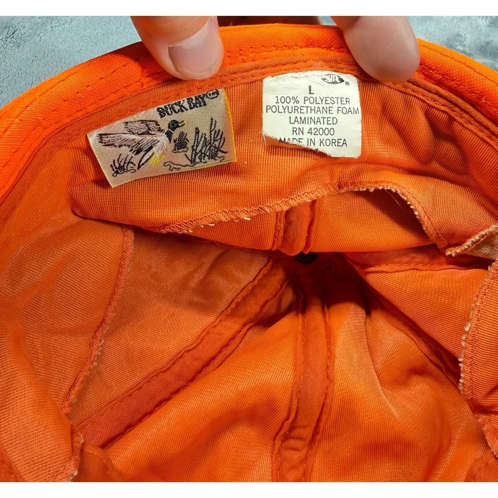 Buck Bay Blaze Orange Hunting Cap Mens L Snapback Hat Vintage